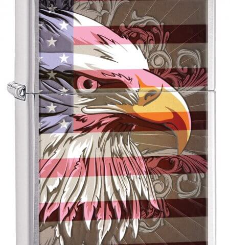 Eagle Flag Brushed Chrome Zippo Lighter